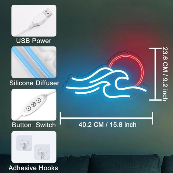 Wave Neon Sign LED Wall Decor Dimmable Sunset Light Gift for Kids and Women - Picture 4 of 12